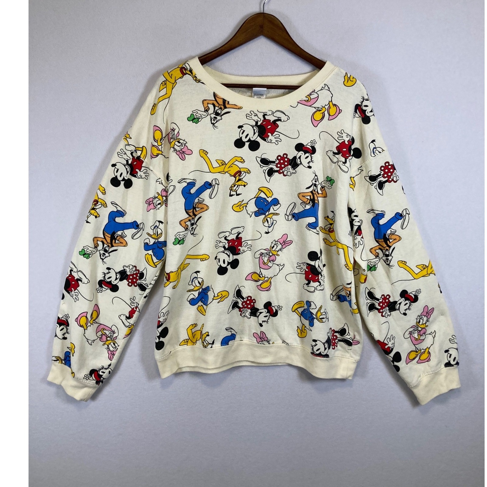 Retro Disneycore Disney Mickey And Friends Girls Xl Cream All Over Print Sweater
